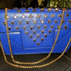 1 LEFT NWT! Royal Blue & Gold Studded Clutch Purse
